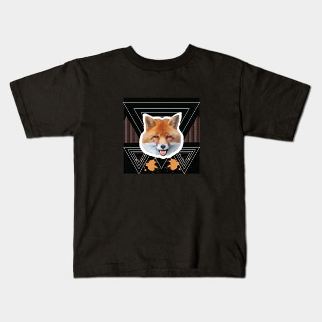 Fox Smile in triangle black Kids T-Shirt by VijackStudio